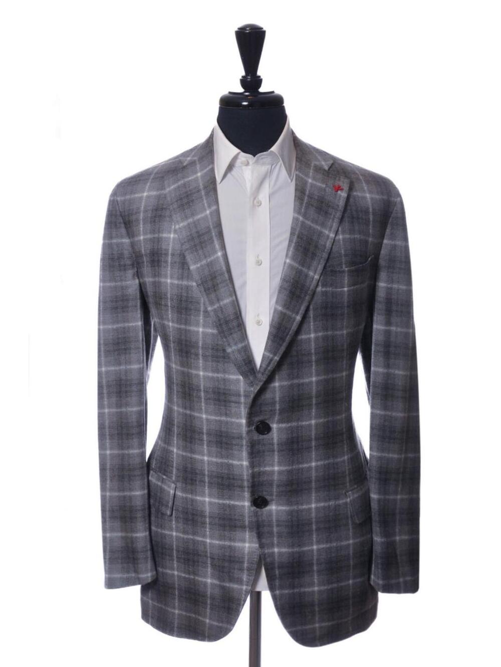 Isaia Grey Check Base Dustin CashSilk Blazer 48L 38724